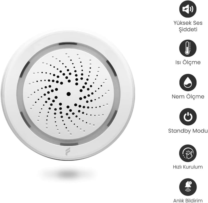 Akıllı Iç Ortam Siren  Isı Nem Ölçer, Wifi, Google Asistan Ve Tuya Destekli, Uzaktan Kontrol